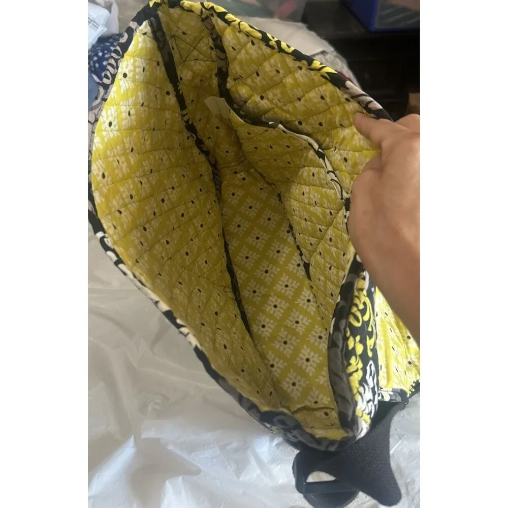 Vera Bradley Baroque Quilted Black Yellow Floral Laptop Crossbody Travel Bag